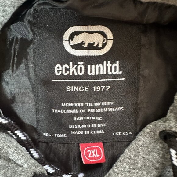 Ecko Unltd Jacket Men’s XXL Black Hooded Zip Up Grey Hood Lined Pockets - Picture 6 of 9